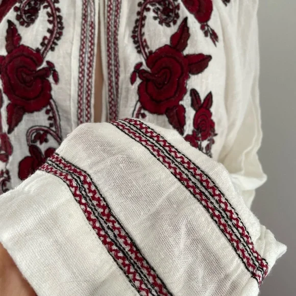 ☮️RARE✌️Embroidered gauze Free People bohemian blouse hippie vintage love chil… - Picture 4 of 7